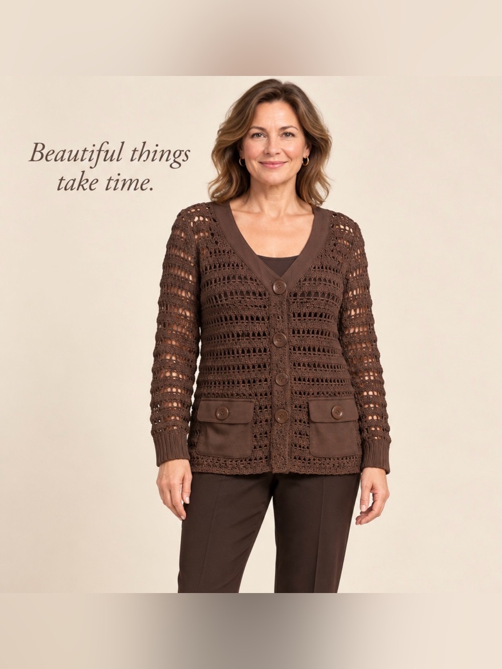 Talbots Collection Brown Crochet Cotton Cardigan M